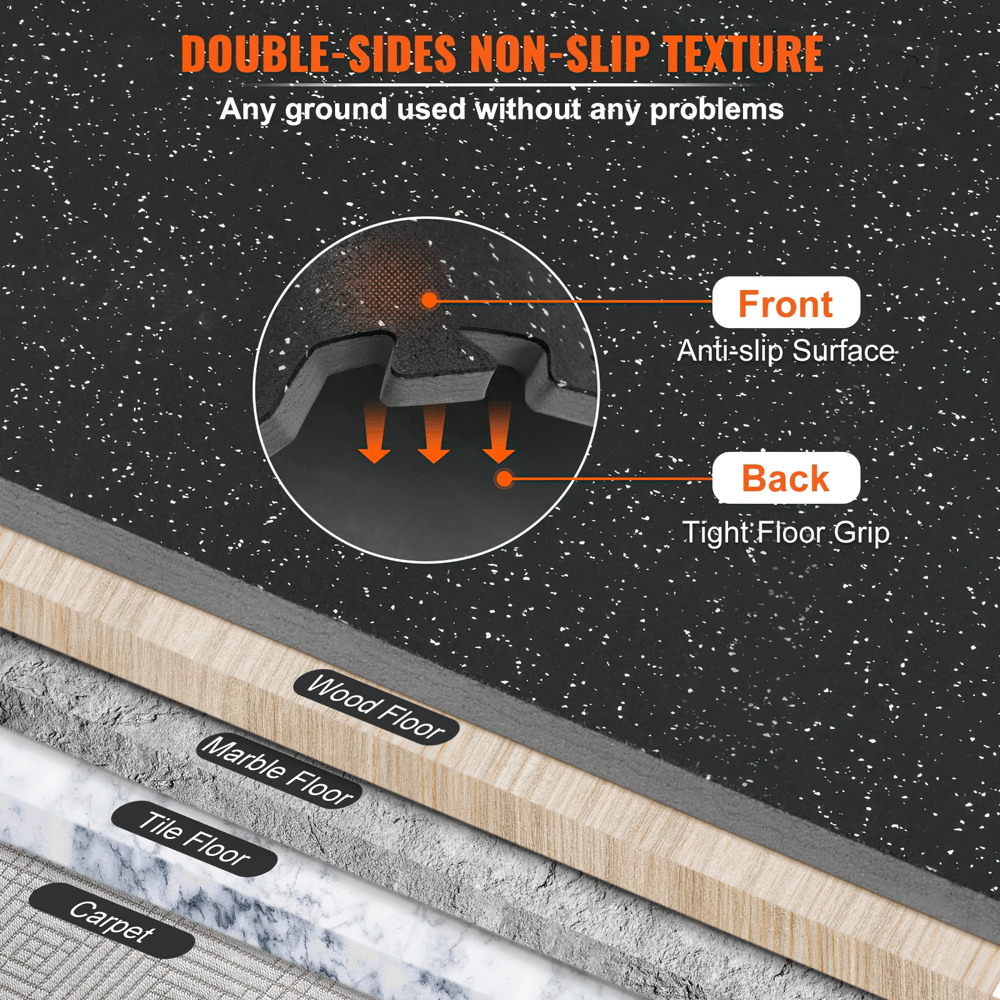 Double-sided non-slip EVA foam rubber mats for gym flooring, featuring anti-slip surface and tight floor grip, suitable for all floors.